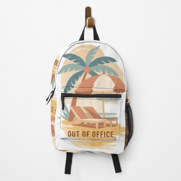 Item preview, Out of office beach palm umbrella loungers funny vacation summer illustrated coastal scene designed and sold by icemanphotos.