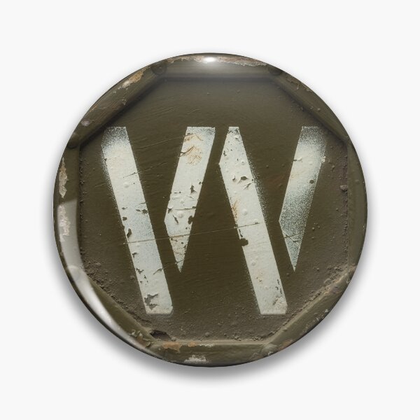 Item preview, Tactical military W letter stencil battle worn metal emblem gaming victory winner badge designed and sold by icemanphotos.