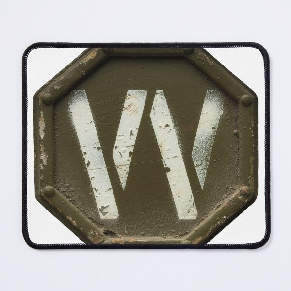 Item preview, Tactical military W letter stencil battle worn metal emblem gaming victory winner badge designed and sold by icemanphotos.