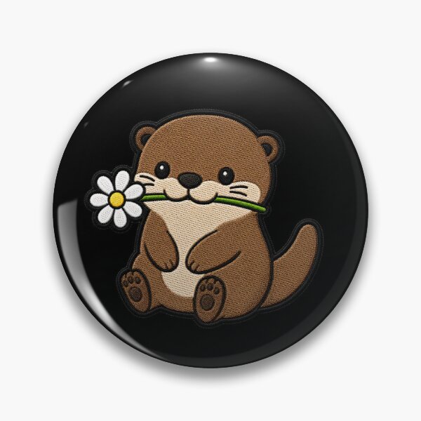 Item preview, Cute Otter Holding a Flower Embroidery Patch designed and sold by ColorSplash123.