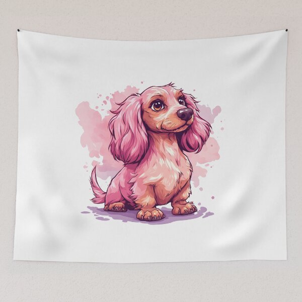 Item preview, Adorable Pink Watercolor Dachshund Puppy Illustration designed and sold by Karolina’s Cozy Creations.
