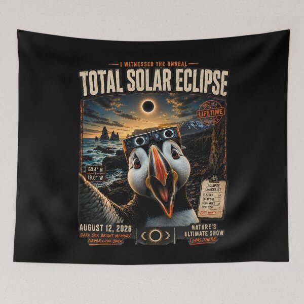 Item preview, Total Solar Eclipse Iceland Puffin Selfie August 12 2026 designed and sold by THREE LITTLE BEANS.