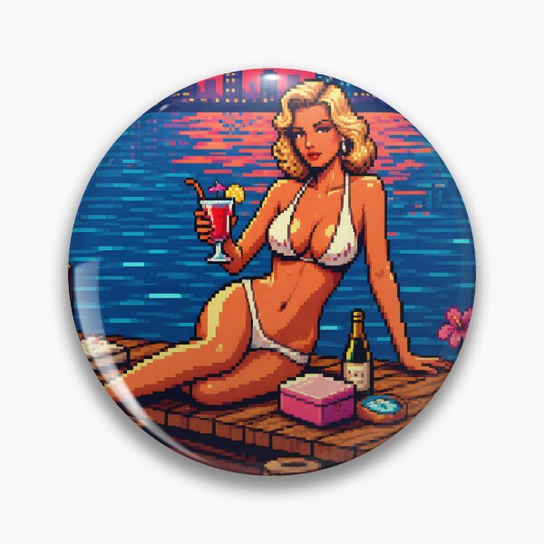 Item preview, Vice Sunset Dreams - Retro Pixel Beach Girl | Miami Sunset Aestheti Wall Art | 80s Syntwave designed and sold by Ivory Code.