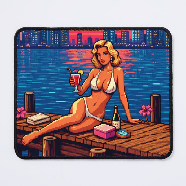 Item preview, Vice Sunset Dreams - Retro Pixel Beach Girl | Miami Sunset Aestheti Wall Art | 80s Syntwave designed and sold by Ivory Code.