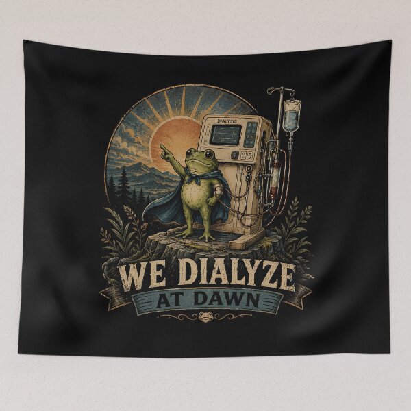 Item preview, We Dialyze At Dawn T-Shirt, dialysis patient support gift, kidney warrior graphic tee, renal care awareness designed and sold by THREE LITTLE BEANS.