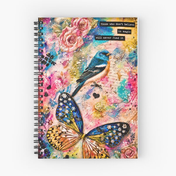 Item preview, Colorful Butterfly and Bluebird Mixed Media Collage Art Print | Whimsical Journal Art | Boho Nature Wall Art designed and sold by CharismaticMindArt.