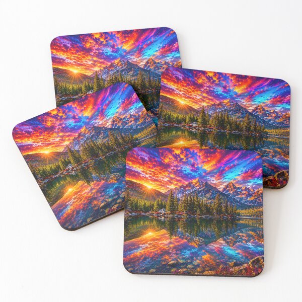 Item preview, Vibrant Mountain Sunset Reflection – Ultra Vibrant Psychedelic Nature Landscape designed and sold by RockyLambda.