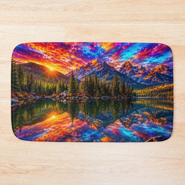 Item preview, Vibrant Mountain Sunset Reflection – Ultra Vibrant Psychedelic Nature Landscape designed and sold by RockyLambda.