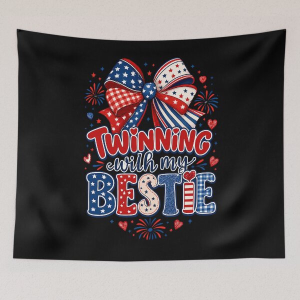 Item preview, Twinning With My Bestie Patriotic Fourth of July Bow  designed and sold by THREE LITTLE BEANS.