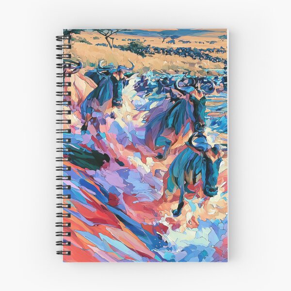 Item preview, Wildebeest Migration River Crossing Colorful Oil Painting designed and sold by UhuCriei .