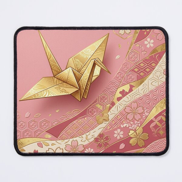 Item preview, Elegant Japandi Graphic: Golden Origami Crane & Pink Sakura Pattern designed and sold by Hikariha Studio.