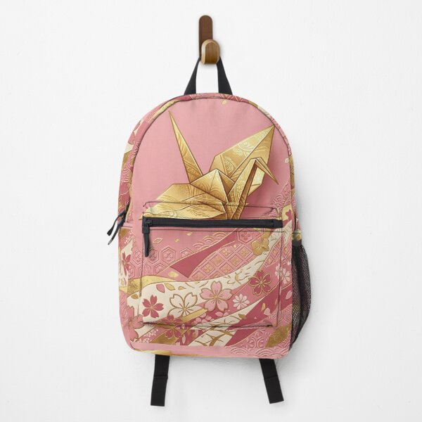 Item preview, Elegant Japandi Graphic: Golden Origami Crane & Pink Sakura Pattern designed and sold by Hikariha Studio.