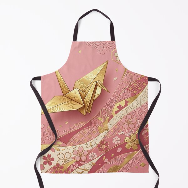 Item preview, Elegant Japandi Graphic: Golden Origami Crane & Pink Sakura Pattern designed and sold by Hikariha Studio.