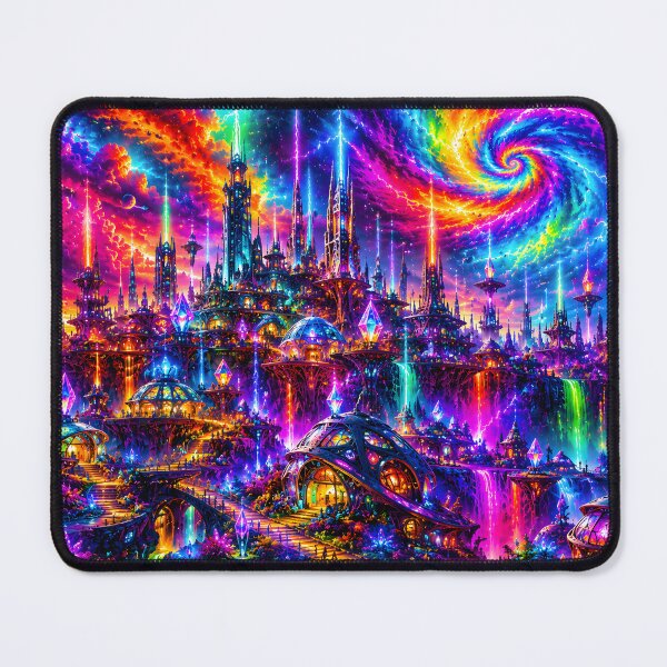 Item preview, Neon Alien Megacity | Psychedelic Sci-Fi Rainbow Planet Art | Futuristic Cosmic City Poster designed and sold by RockyLambda.