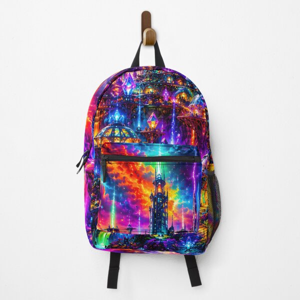 Item preview, Neon Alien Megacity | Psychedelic Sci-Fi Rainbow Planet Art | Futuristic Cosmic City Poster designed and sold by RockyLambda.