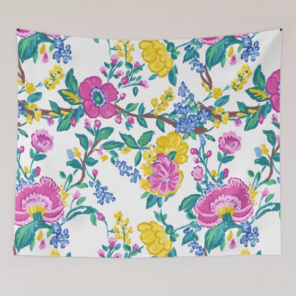 Item preview, Preppy summer flowers toile designed and sold by SophieClimaArt.