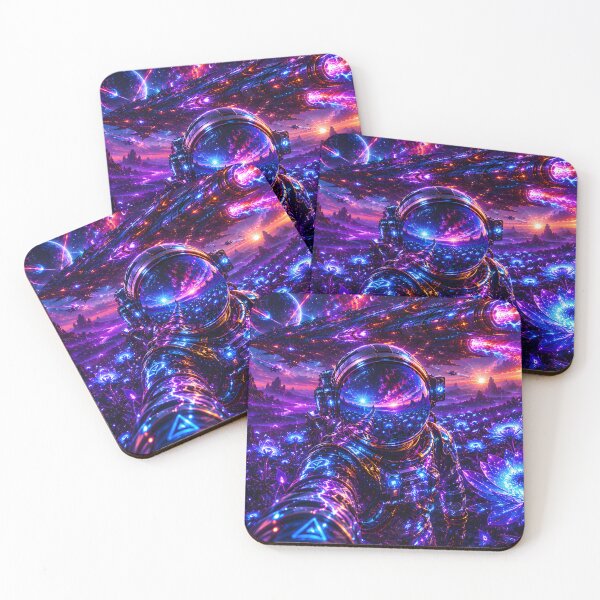 Item preview, Cosmic Bloom Explorer | Neon Blue Alien Flower Field Astronaut Sci-Fi Art Print designed and sold by RockyLambda.