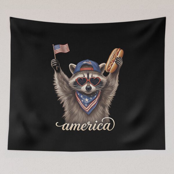 Item preview, America Raccoon Hot Dog 4th Of July, Raccoon Lovers Patriotic US Flag  designed and sold by gear-posters.