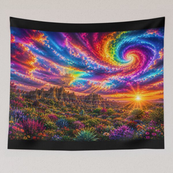 Item preview, Cosmic Wildflower Dreamscape | Psychedelic Rainbow Sky Fantasy Landscape | Trippy Nature Art Poster designed and sold by RockyLambda.