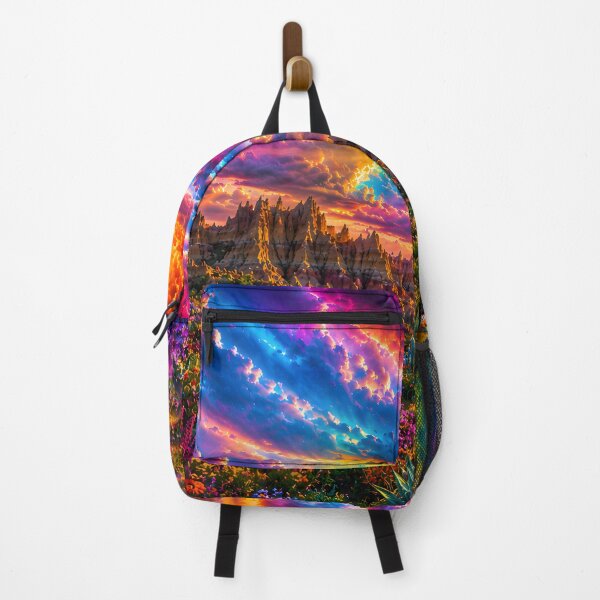 Item preview, Cosmic Wildflower Dreamscape | Psychedelic Rainbow Sky Fantasy Landscape | Trippy Nature Art Poster designed and sold by RockyLambda.