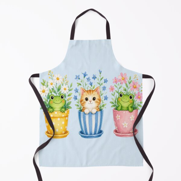 Item preview, Cute Frog Cat Flower Pot Watercolor Trio | Whimsical Garden Animal Illustration designed and sold by ArtoryNest.