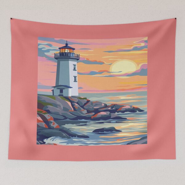 Item preview, Lighthouse Sunset Ocean Landscape Artwork  designed and sold by NivyasArtistry.