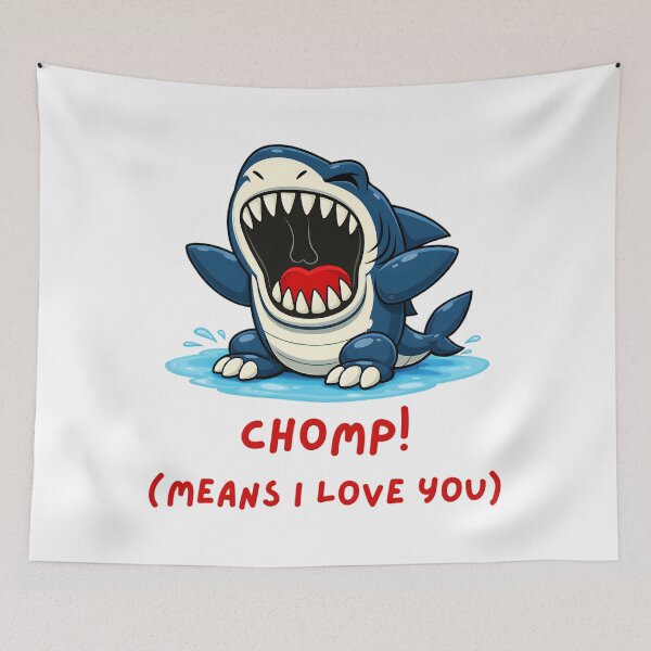Item preview, CHOMP! (MEANS I LOVE YOU) – Cute Fierce Cartoon Shark Illustration designed and sold by ROARSOME DESiGNS.