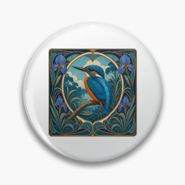 Item preview, Kingfisher Art Nouveau Floral Bird Design designed and sold by AntiqueImages.