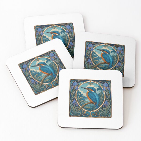 Item preview, Kingfisher Art Nouveau Floral Bird Design designed and sold by AntiqueImages.