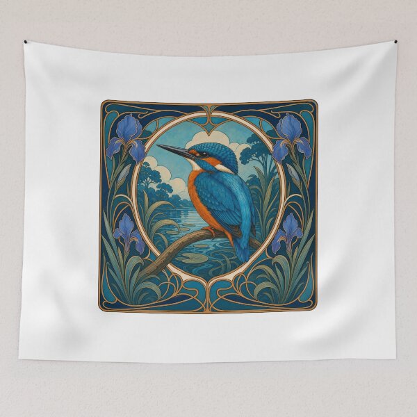 Item preview, Kingfisher Art Nouveau Floral Bird Design designed and sold by AntiqueImages.