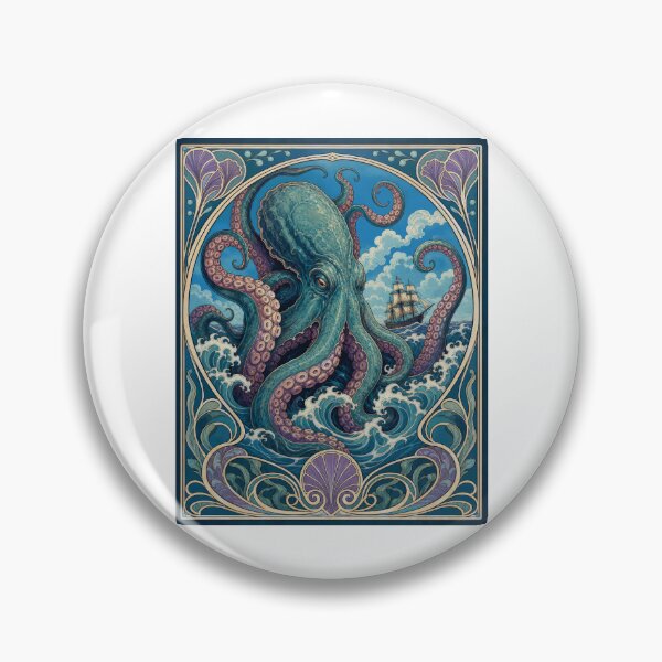 Item preview, Art Nouveau Kraken Octopus Sea Monster Ship designed and sold by AntiqueImages.