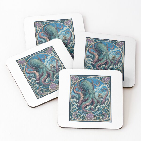 Item preview, Art Nouveau Kraken Octopus Sea Monster Ship designed and sold by AntiqueImages.