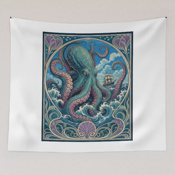 Item preview, Art Nouveau Kraken Octopus Sea Monster Ship designed and sold by AntiqueImages.