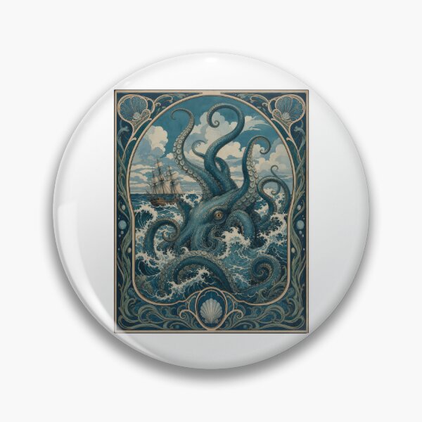 Item preview, Vintage Kraken Sea Monster Art Nouveau Ship designed and sold by AntiqueImages.