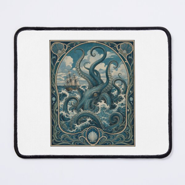 Item preview, Vintage Kraken Sea Monster Art Nouveau Ship designed and sold by AntiqueImages.