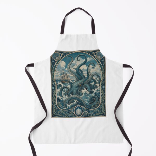 Item preview, Vintage Kraken Sea Monster Art Nouveau Ship designed and sold by AntiqueImages.