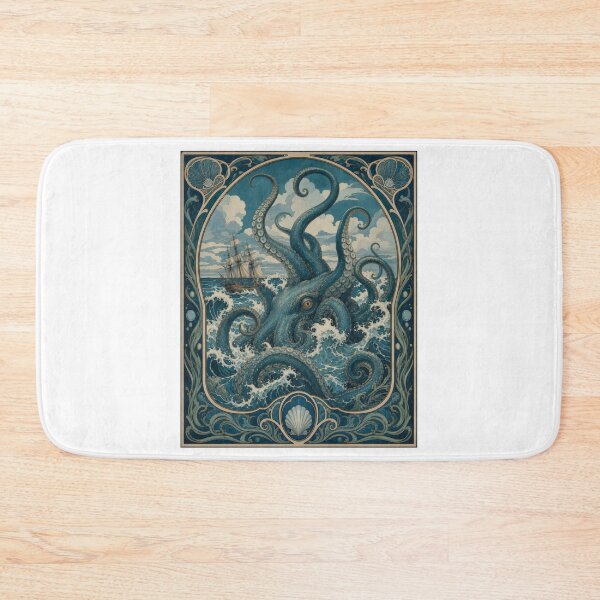 Item preview, Vintage Kraken Sea Monster Art Nouveau Ship designed and sold by AntiqueImages.