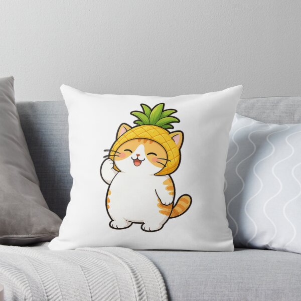 Item preview, Cute Orange Cat Wearing Pineapple Hat Kawaii Tropical Fruit Ginger Kitty Illustration designed and sold by NoopnyangStudio.