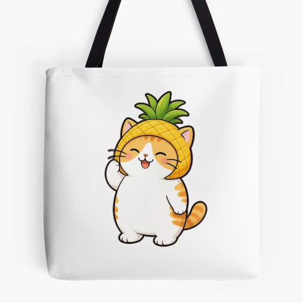 Item preview, Cute Orange Cat Wearing Pineapple Hat Kawaii Tropical Fruit Ginger Kitty Illustration designed and sold by NoopnyangStudio.