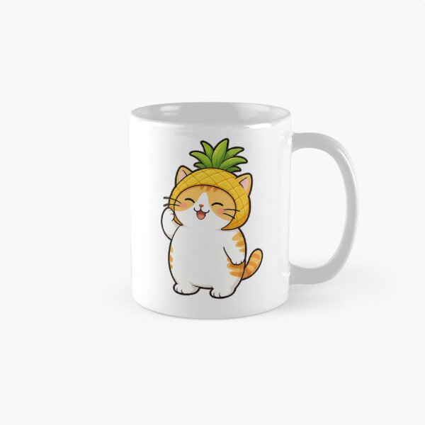 Item preview, Cute Orange Cat Wearing Pineapple Hat Kawaii Tropical Fruit Ginger Kitty Illustration designed and sold by NoopnyangStudio.