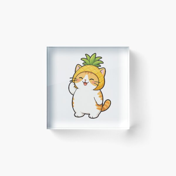 Item preview, Cute Orange Cat Wearing Pineapple Hat Kawaii Tropical Fruit Ginger Kitty Illustration designed and sold by NoopnyangStudio.