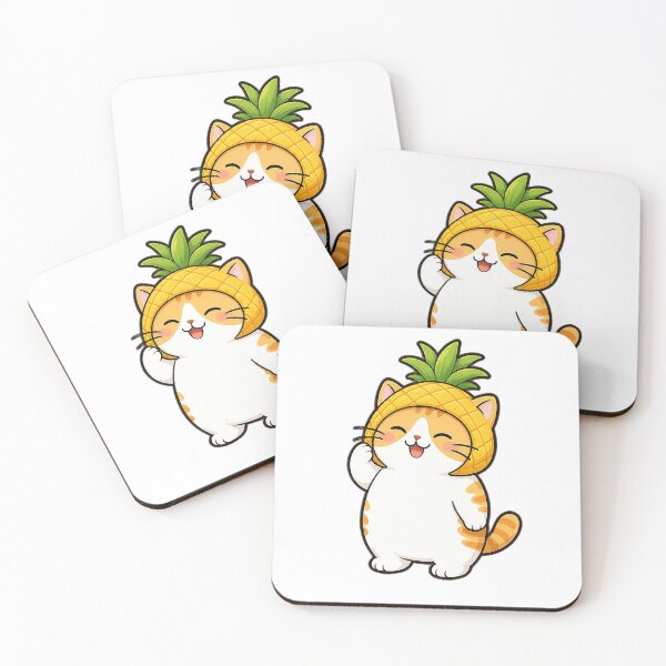 Item preview, Cute Orange Cat Wearing Pineapple Hat Kawaii Tropical Fruit Ginger Kitty Illustration designed and sold by NoopnyangStudio.