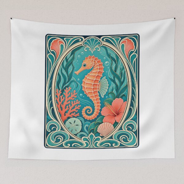 Item preview, Vintage Art Nouveau Seahorse Coastal Florida designed and sold by AntiqueImages.