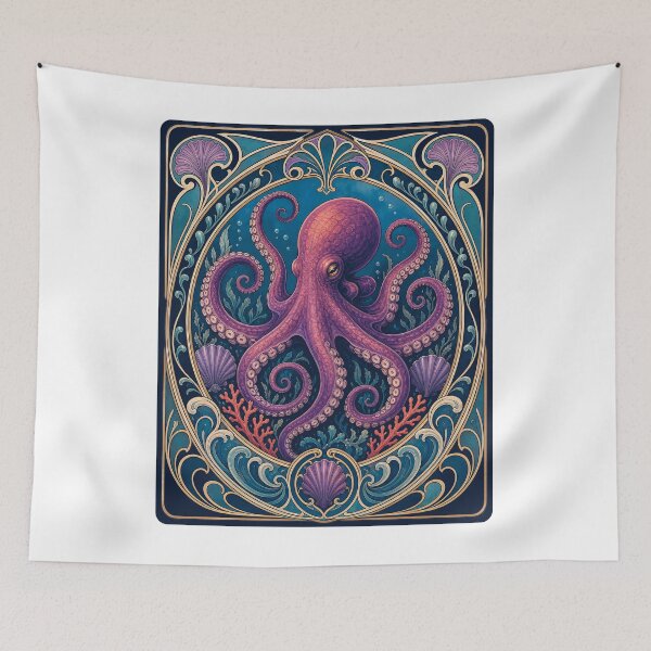 Item preview, Purple Octopus Art Nouveau Vintage Style designed and sold by AntiqueImages.