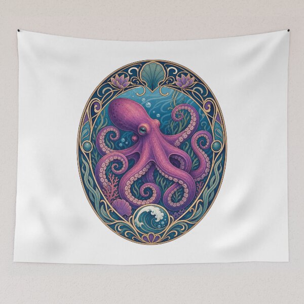 Item preview, Vintage Art Nouveau Octopus Ocean Design designed and sold by AntiqueImages.
