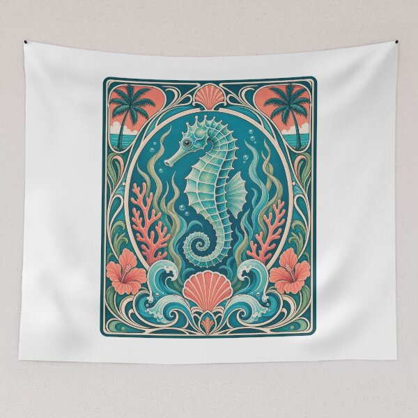 Item preview, Art Nouveau Seahorse Tropical Ocean designed and sold by AntiqueImages.