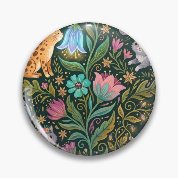 Item preview, Whimsical Fantasy Cats in Enchanted Flower Garden Pattern designed and sold by Iampoji.