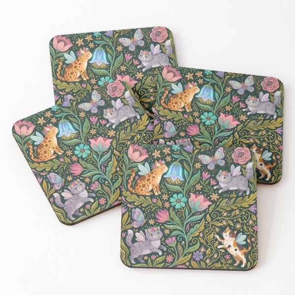Item preview, Whimsical Fantasy Cats in Enchanted Flower Garden Pattern designed and sold by Iampoji.