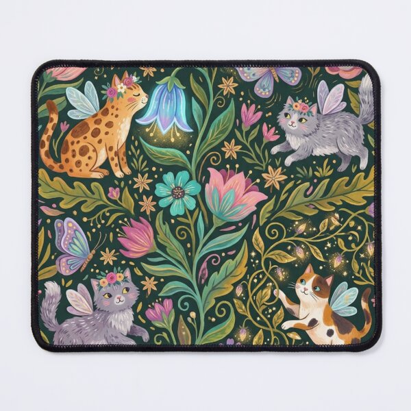 Item preview, Whimsical Fantasy Cats in Enchanted Flower Garden Pattern designed and sold by Iampoji.