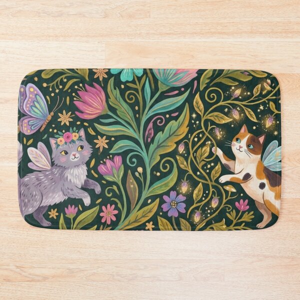 Item preview, Whimsical Fantasy Cats in Enchanted Flower Garden Pattern designed and sold by Iampoji.